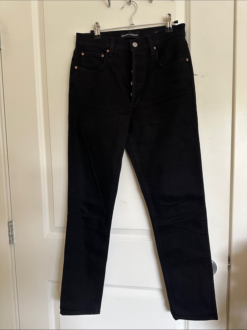 Denim Forum Black Skinny Jeans with Button Fly